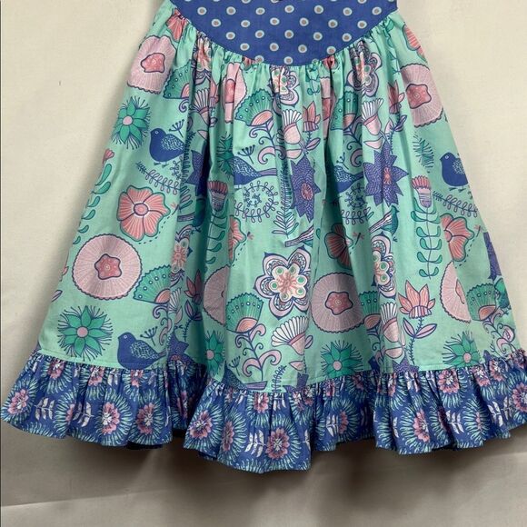 Eleanor Rose Mint, blue and pink floral polka dot and bird print dress NWOT 4-5 - Picture 3 of 13